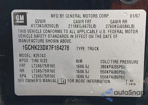 2007 Chevrolet Silverado 2500Hd Classic Lt1 z USA, uszkodzony, nr VIN 1GCHK23DX7F184278